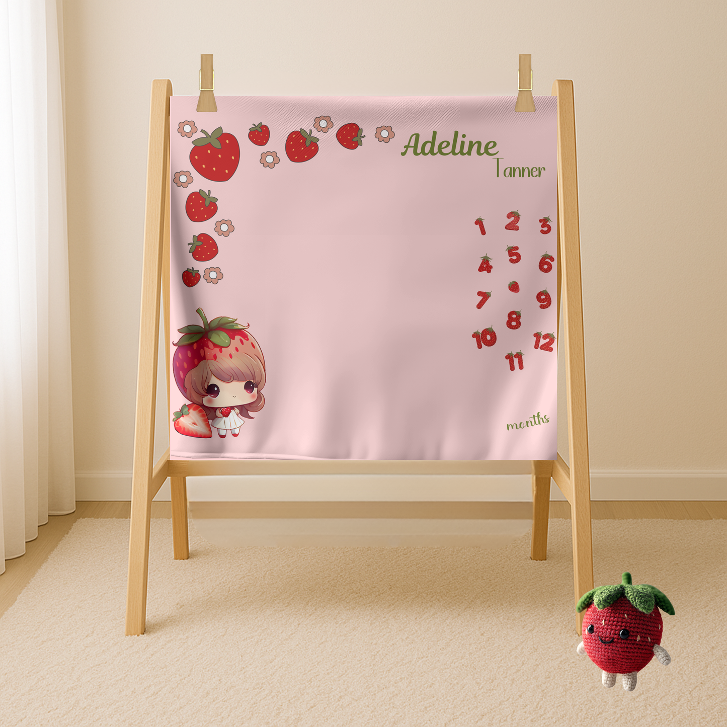 Personalized Strawberry Milestone Baby Girl Blanket