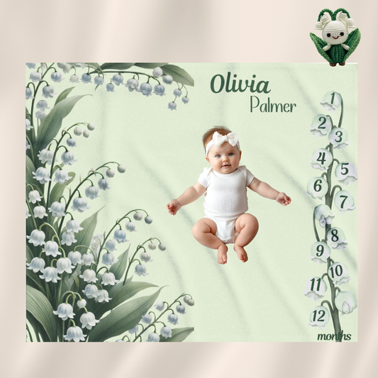 Custm Lily of the Valley Milestone Blanket, Personalized Name Gift,