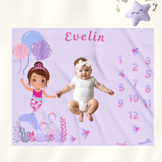 Personalized Mermaid Milestone Baby Blanket