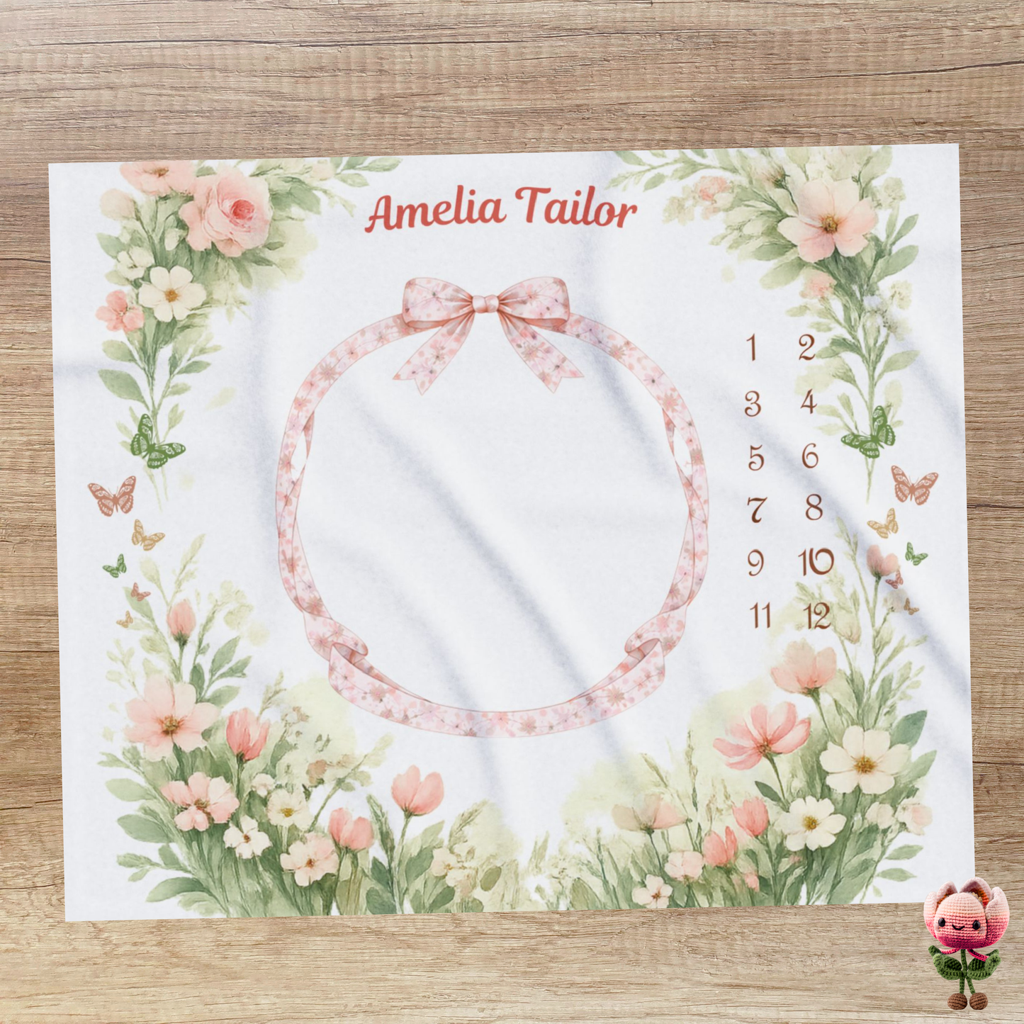 Personalized Baby Girl Milestone Blanket, Velveteen Plush, Floral Baby Blanket, Monthly Milestone Blanket