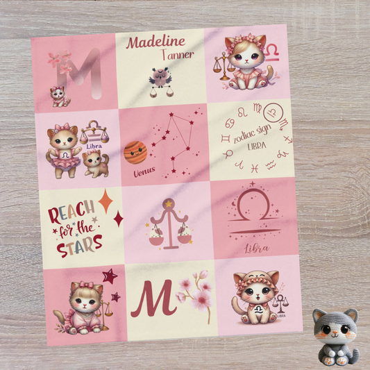 Personalized Libra Baby Girl Blanket, Velveteen Plush Zodiac Baby Blanket,