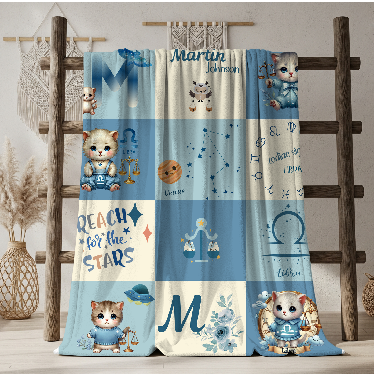 Personalized Libra Baby Boy Blanket Velveteen Plush, Zodiac Baby Blanket, Astrology Baby Blanket, Custom Name Blanket, Newborn Gift, Nursery Decor