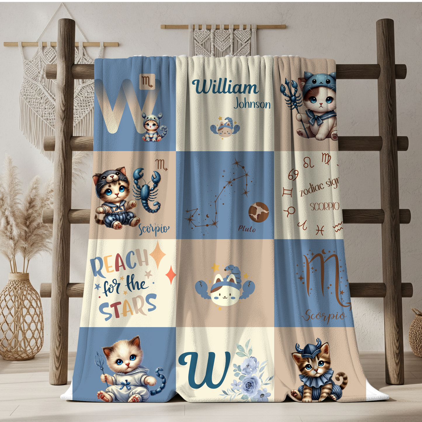 Personalized Scorpio Baby Boy Blanket, Velveteen Plush, Zodiac Baby Blanket