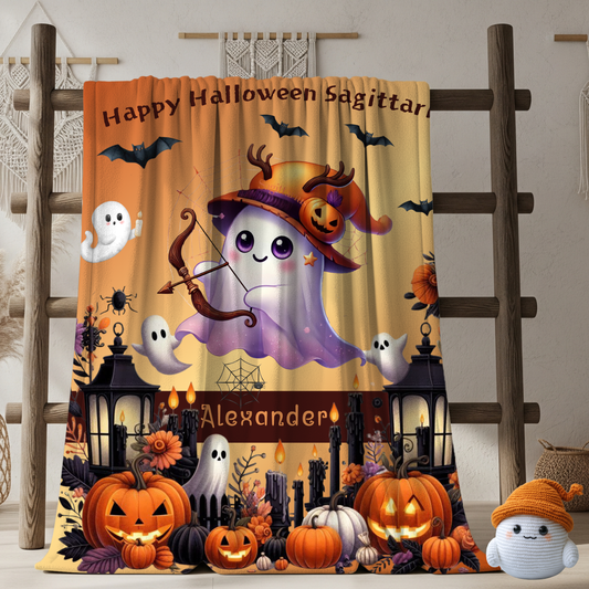 Personalized Sagittarius Halloween Toddler Boy Blanket, Custom Name Zodiac Gift