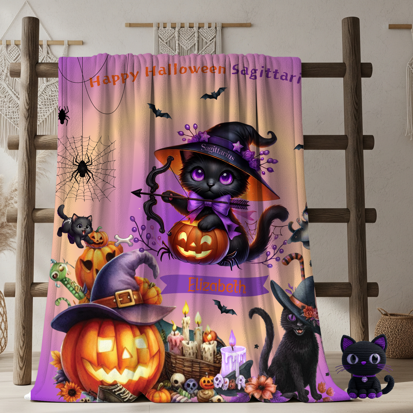Personalized Sagittarius Halloween Blanket for Girls, Custom Name Zodiac Toddler Halloween Throw