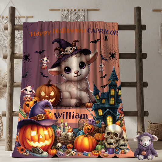 Personalized Capricorn Halloween Toddler Boy Blanket, Custom Name Zodiac Gift