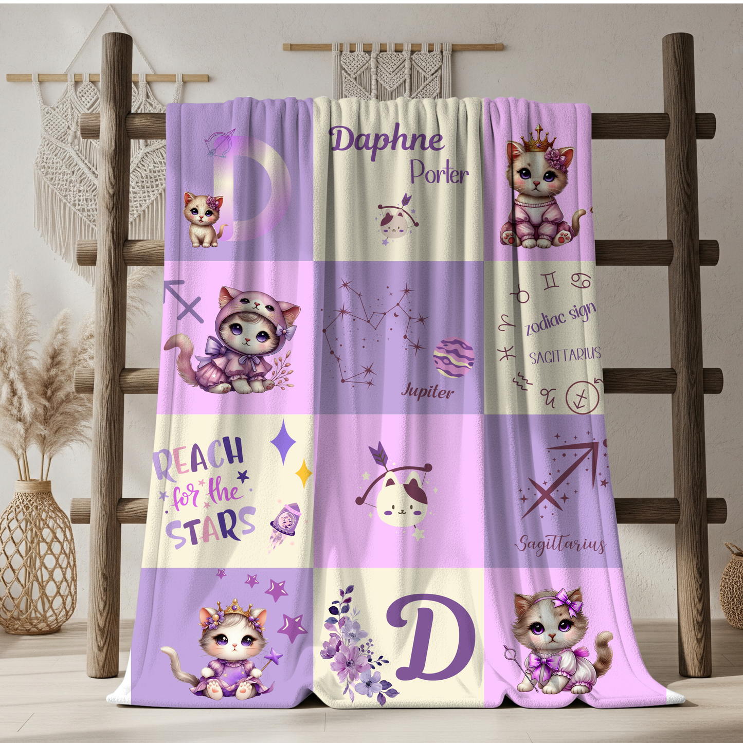 Personalized Sagittarius Baby Girl Blanket Velveteen Plush, Zodiac Baby Blanket,