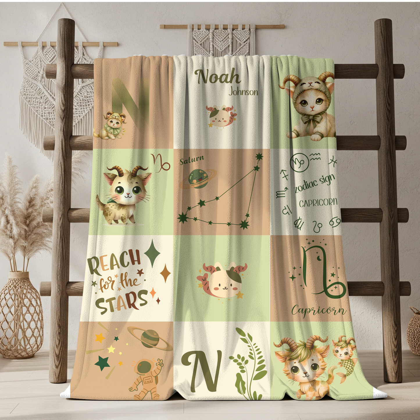 Personalized Capricorn Baby Boy Blanket, Velveteen Plush, Zodiac Baby Blanket,