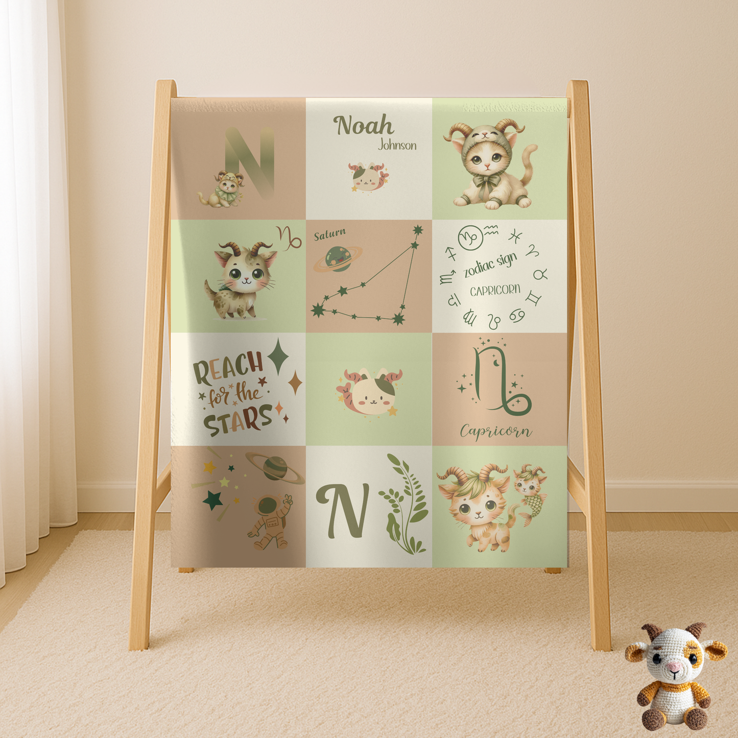 Personalized Capricorn Baby Boy Blanket, Velveteen Plush, Zodiac Baby Blanket,