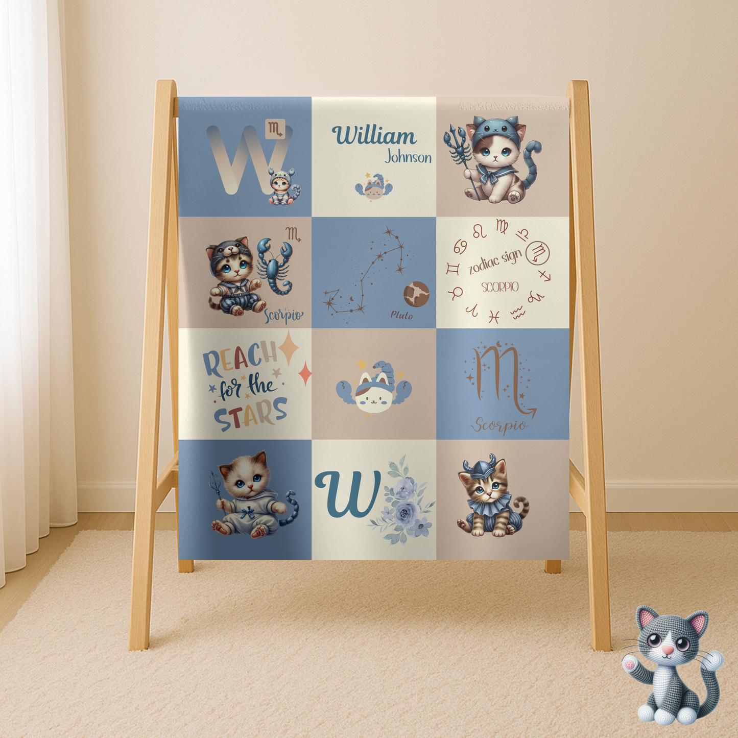 Personalized Scorpio Baby Boy Blanket, Velveteen Plush, Zodiac Baby Blanket