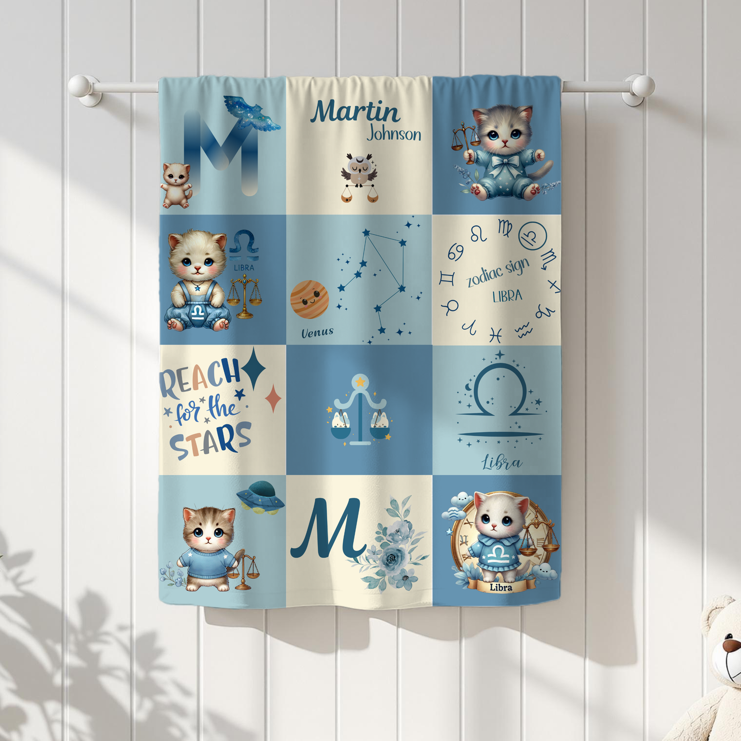 Personalized Libra Baby Boy Blanket Velveteen Plush, Zodiac Baby Blanket, Astrology Baby Blanket, Custom Name Blanket, Newborn Gift, Nursery Decor
