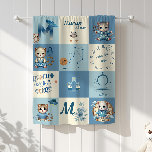 Personalized Libra Baby Boy Blanket Velveteen Plush, Zodiac Baby Blanket, Astrology Baby Blanket, Custom Name Blanket, Newborn Gift, Nursery Decor