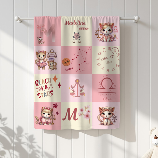 Personalized Libra Baby Girl Blanket, Velveteen Plush Zodiac Baby Blanket,