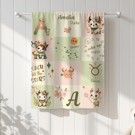 Personalized Taurus Girl Blanket, Velveteen Plush, Astrology  Toddler Gift