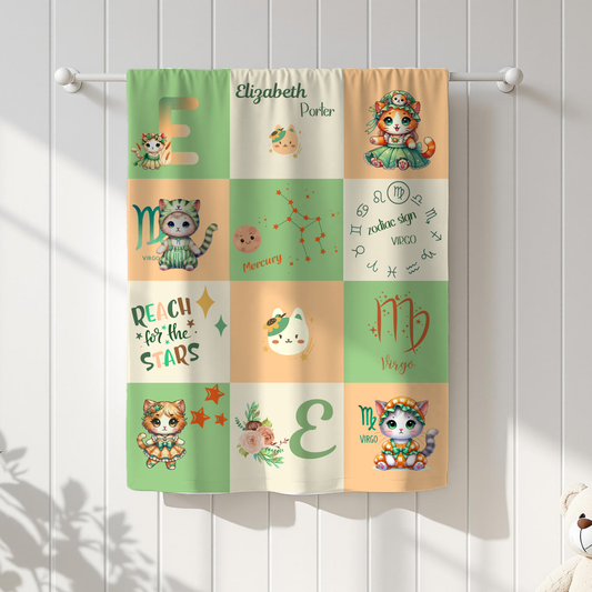 Personalized Virgo Girl Blanket, Velveteen Plush, Astrology Toddler Gift