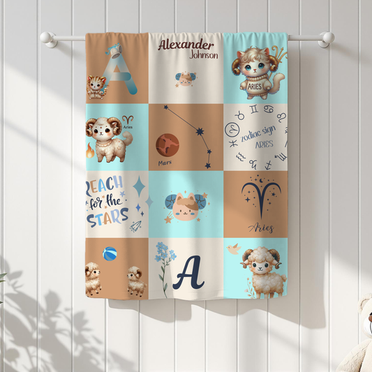 Personalized Aries  Boy Blanket,  Velveteen Plush, Astrology Toddler Gift