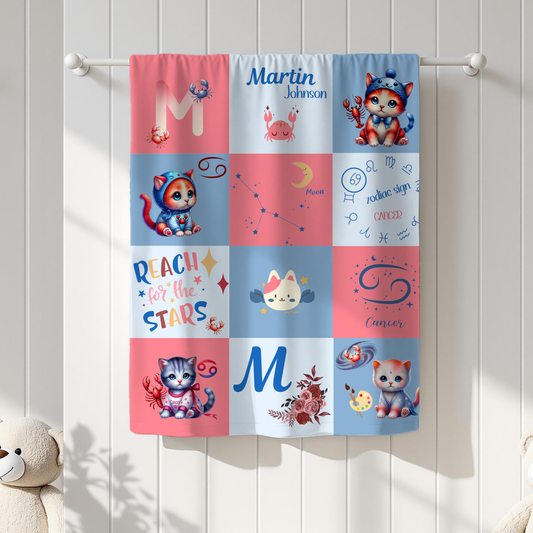 Personalized Cancer Zodiac Baby Blanket,Astrology Nursery Decor