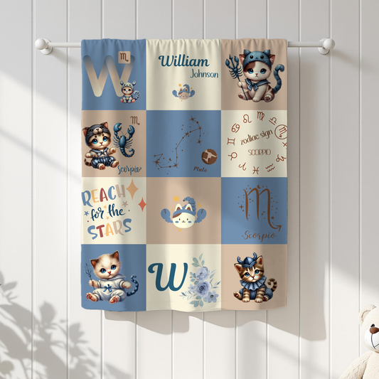 Personalized Scorpio Baby Boy Blanket, Velveteen Plush, Zodiac Baby Blanket