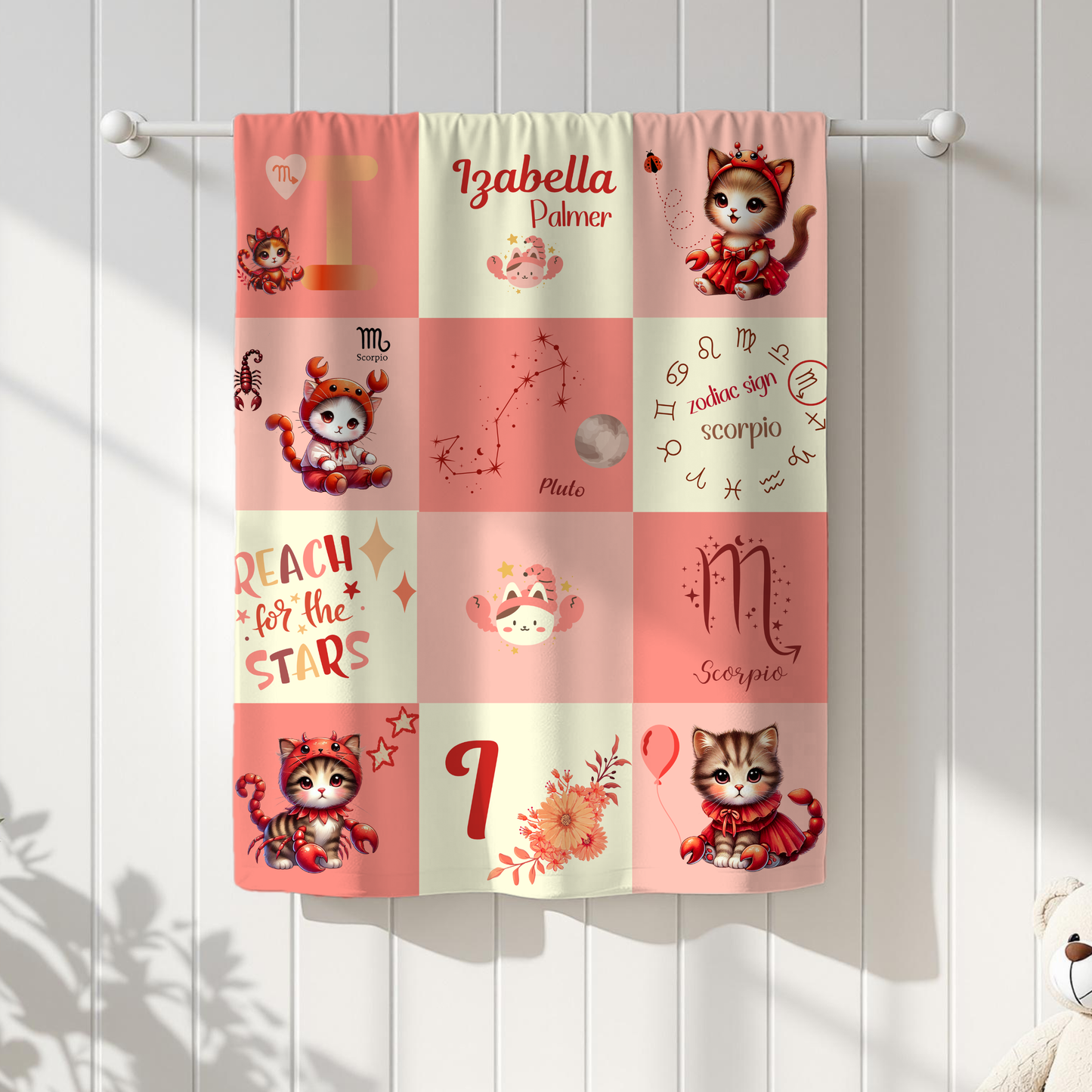 Personalized Scorpio Baby Girl Blanket Velveteen Plush, Zodiac Baby Blanket, Astrology Baby Blanket,