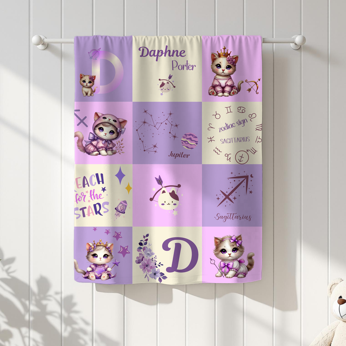 Personalized Sagittarius Baby Girl Blanket Velveteen Plush, Zodiac Baby Blanket,