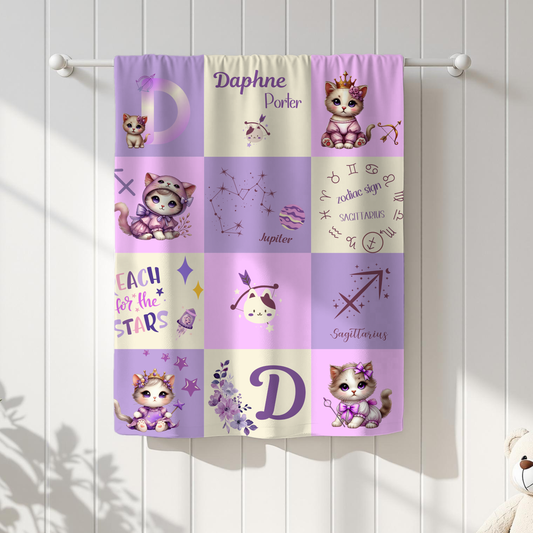 Personalized Sagittarius Baby Girl Blanket Velveteen Plush, Zodiac Baby Blanket,