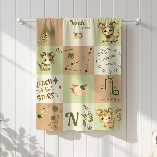 Personalized Capricorn Baby Boy Blanket, Velveteen Plush, Zodiac Baby Blanket,